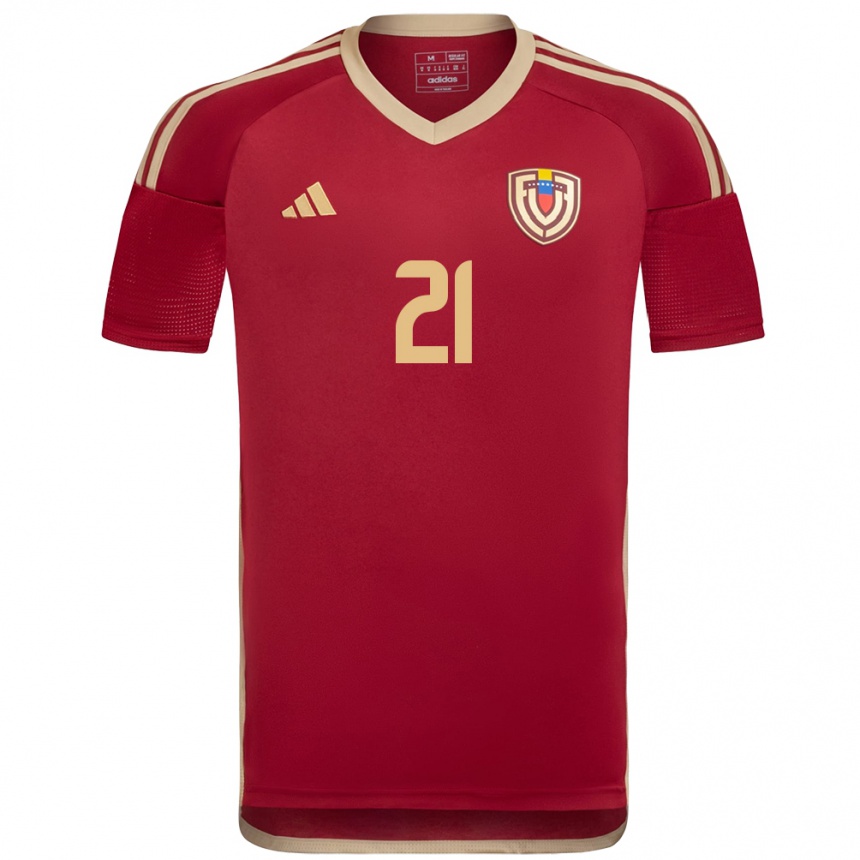 Women Football Venezuela Marianyela Jiménez #21 Burgundy Home Jersey 24-26 T-Shirt Canada