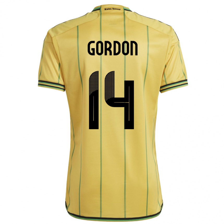 Women Football Jamaica Ashton Gordon #14 Yellow Home Jersey 24-26 T-Shirt Canada