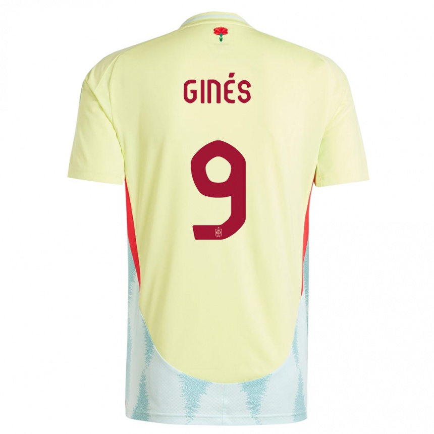 Women Football Spain Alvaro Gines #9 Yellow Away Jersey 24-26 T-Shirt Canada