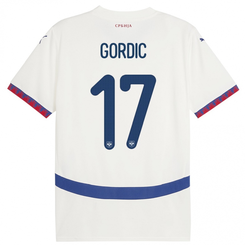 Women Football Serbia Djordje Gordic #17 White Away Jersey 24-26 T-Shirt Canada