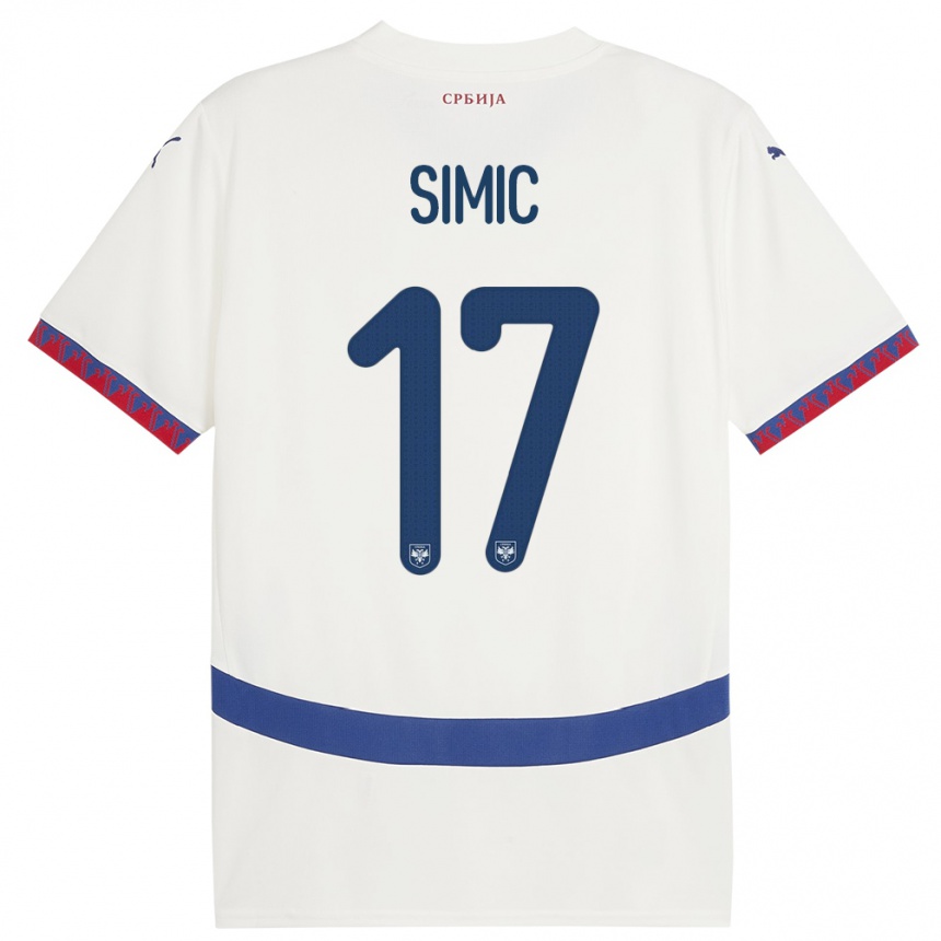 Women Football Serbia Jan Carlo Simic #17 White Away Jersey 24-26 T-Shirt Canada