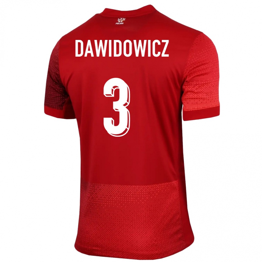 Women Football Poland Pawel Dawidowicz #3 Red Away Jersey 24-26 T-Shirt Canada