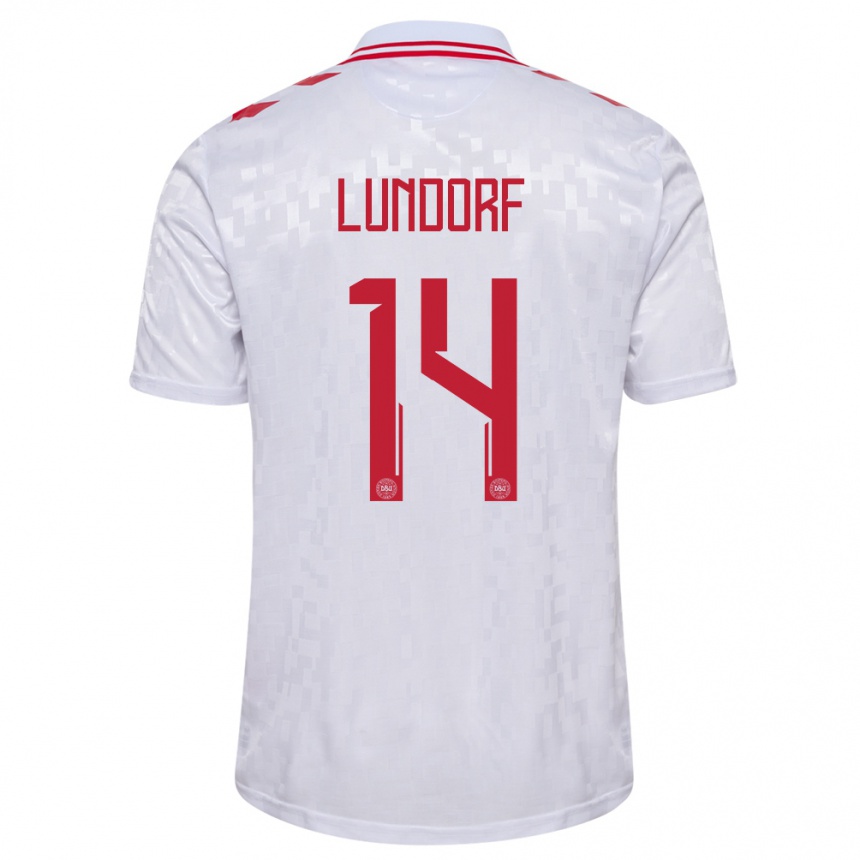 Women Football Denmark Matilde Lundorf #14 White Away Jersey 24-26 T-Shirt Canada