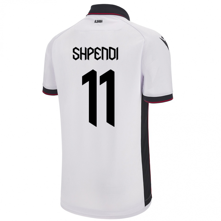 Women Football Albania Stiven Shpendi #11 White Away Jersey 24-26 T-Shirt Canada