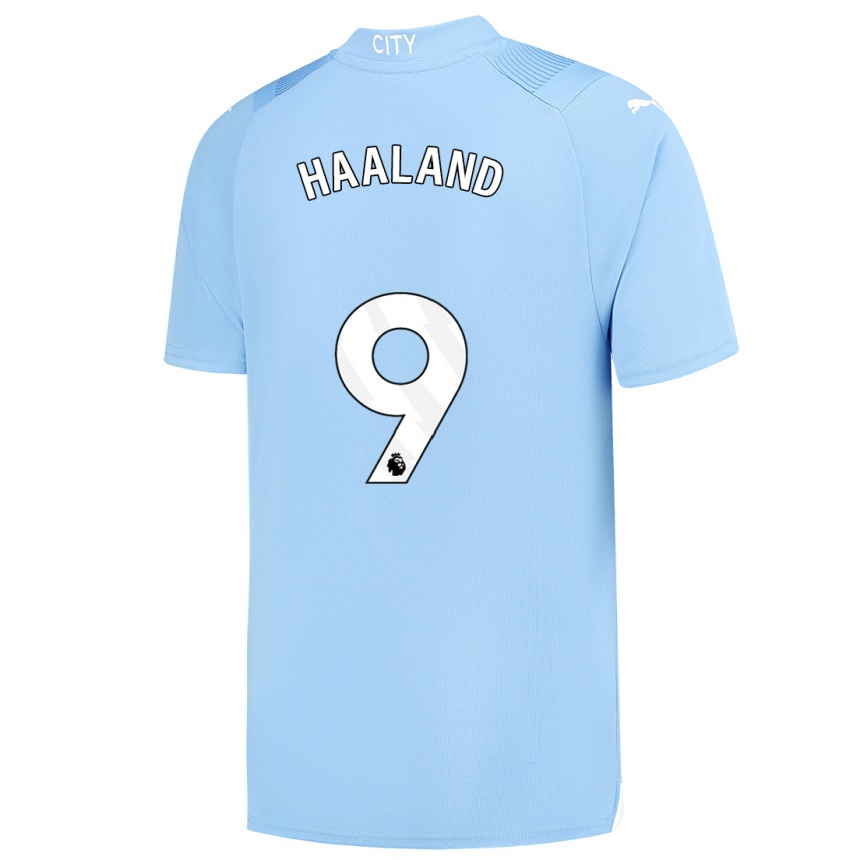 Kids  Erling Haaland #9 Light Blue Home Jersey 2023/24 T-Shirt Canada