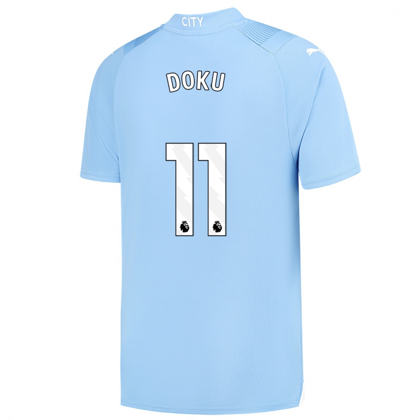 Kids Jérémy Doku #11 Light Blue Home Jersey 2023/24 T-Shirt Canada