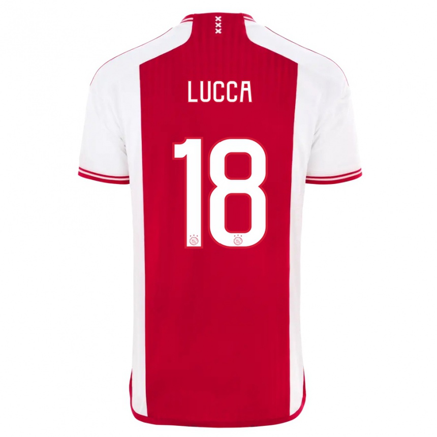 Kids Lorenzo Lucca #18 Red White Home Jersey 2023/24 T-Shirt Canada