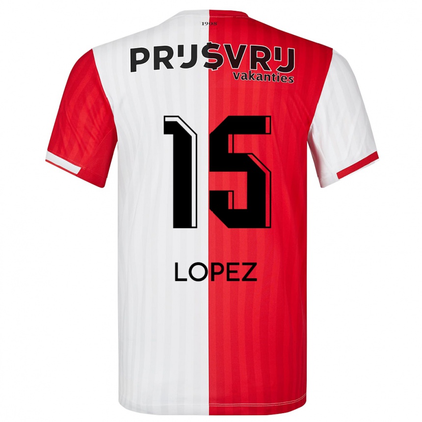 Kids Football Marcos López #15 Red White Home Jersey 2023/24 T-Shirt Canada