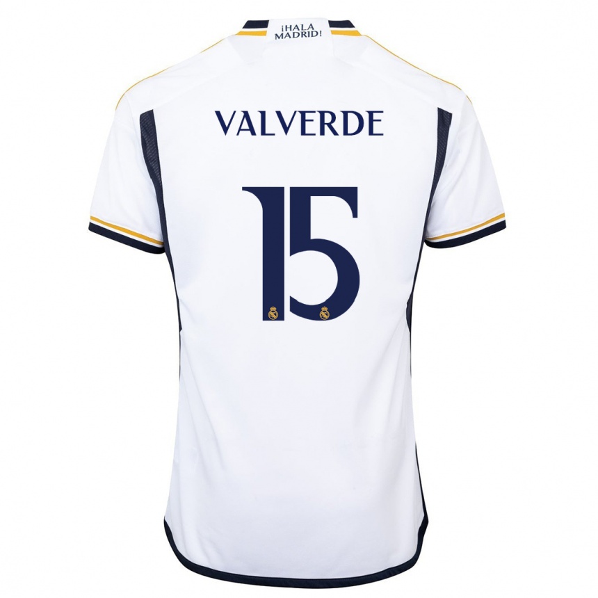 Kids  Federico Valverde #15 White Home Jersey 2023/24 T-Shirt Canada