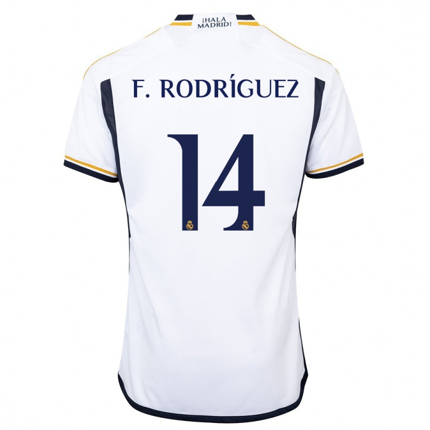 Kids  Fer Rodríguez #14 White Home Jersey 2023/24 T-Shirt Canada