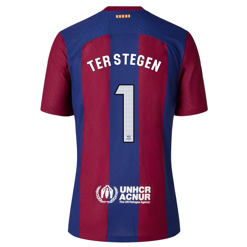 Kids  Marc-Andre Ter Stegen #1 Red Blue Home Jersey 2023/24 T-Shirt Canada