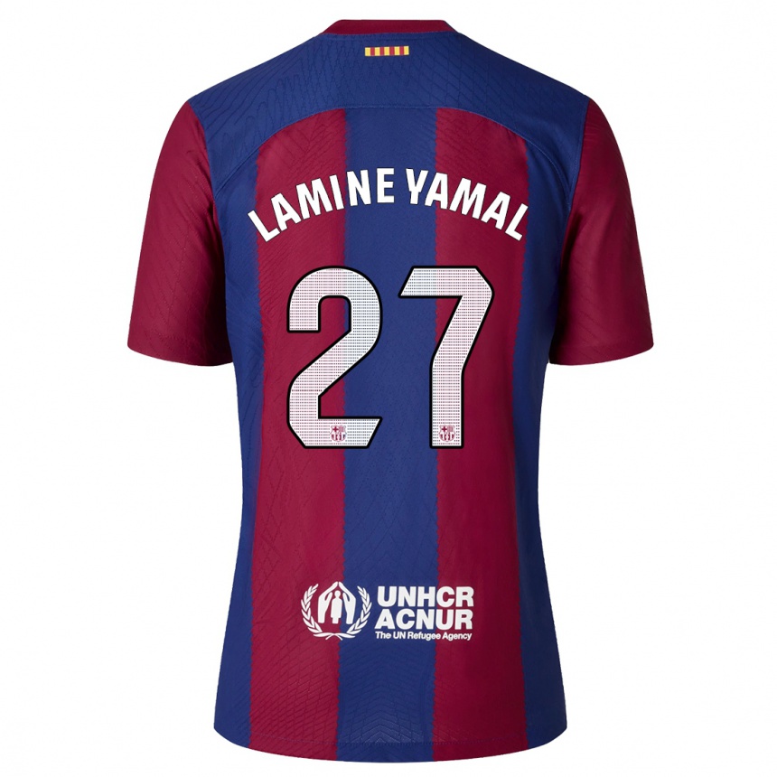 Kids  Lamine Yamal #27 Red Blue Home Jersey 2023/24 T-Shirt Canada