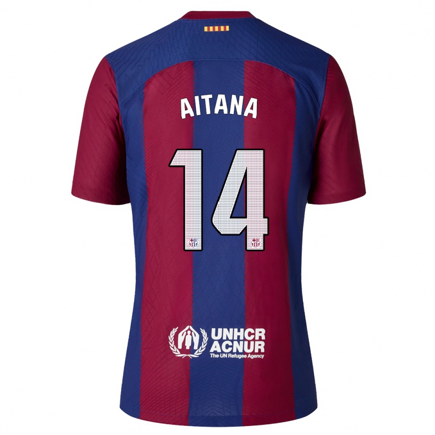 Kids  Aitana Bonmati #14 Red Blue Home Jersey 2023/24 T-Shirt Canada