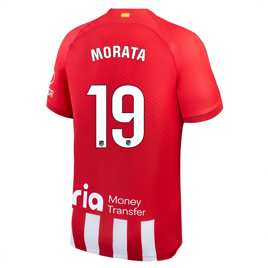 Kids Alvaro Morata #19 Red White Home Jersey 2023/24 T-Shirt Canada