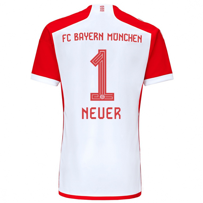 Kids  Manuel Neuer #1 Red White Home Jersey 2023/24 T-Shirt Canada