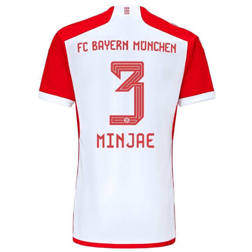 Enfant Football Maillot Min-Jae Kim #3 Rouge Blanc Tenues Domicile 2023/24 Canada