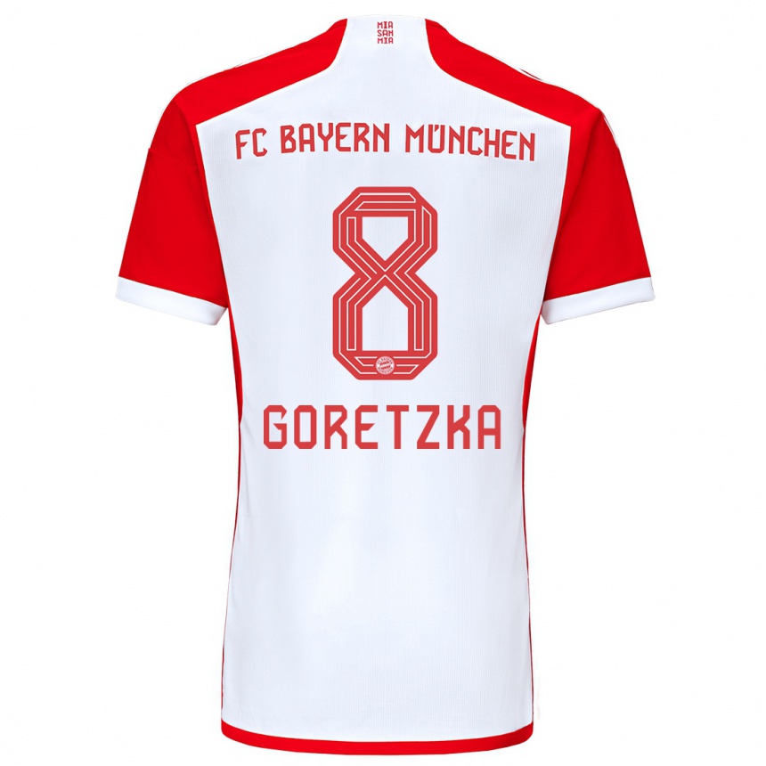 Kids  Leon Goretzka #8 Red White Home Jersey 2023/24 T-Shirt Canada