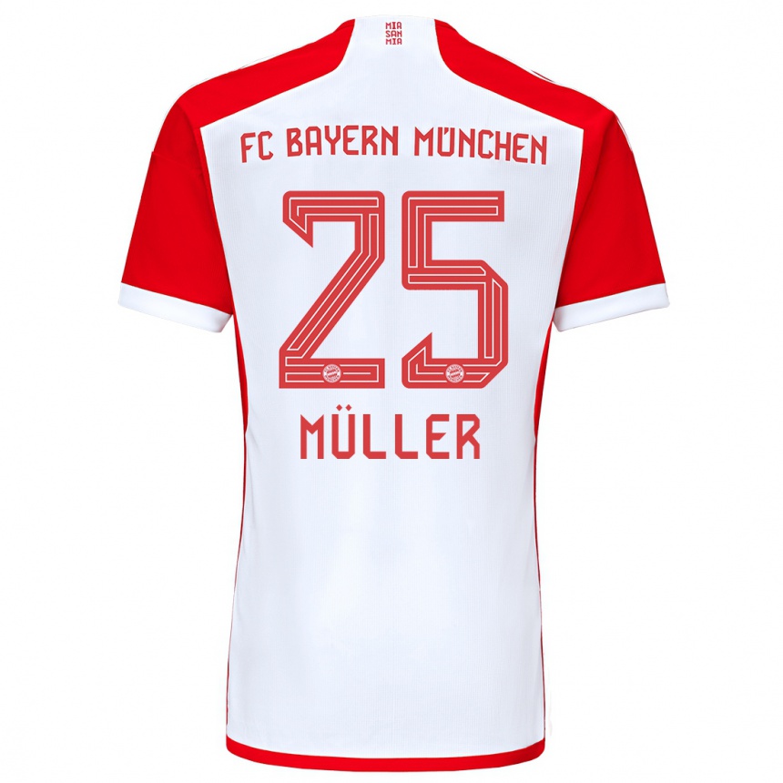 Kids  Thomas Muller #25 Red White Home Jersey 2023/24 T-Shirt Canada