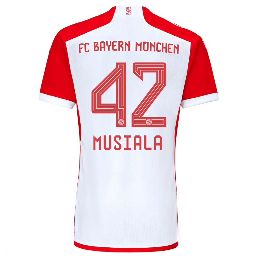 Kids Jamal Musiala #42 Red White Home Jersey 2023/24 T-Shirt Canada