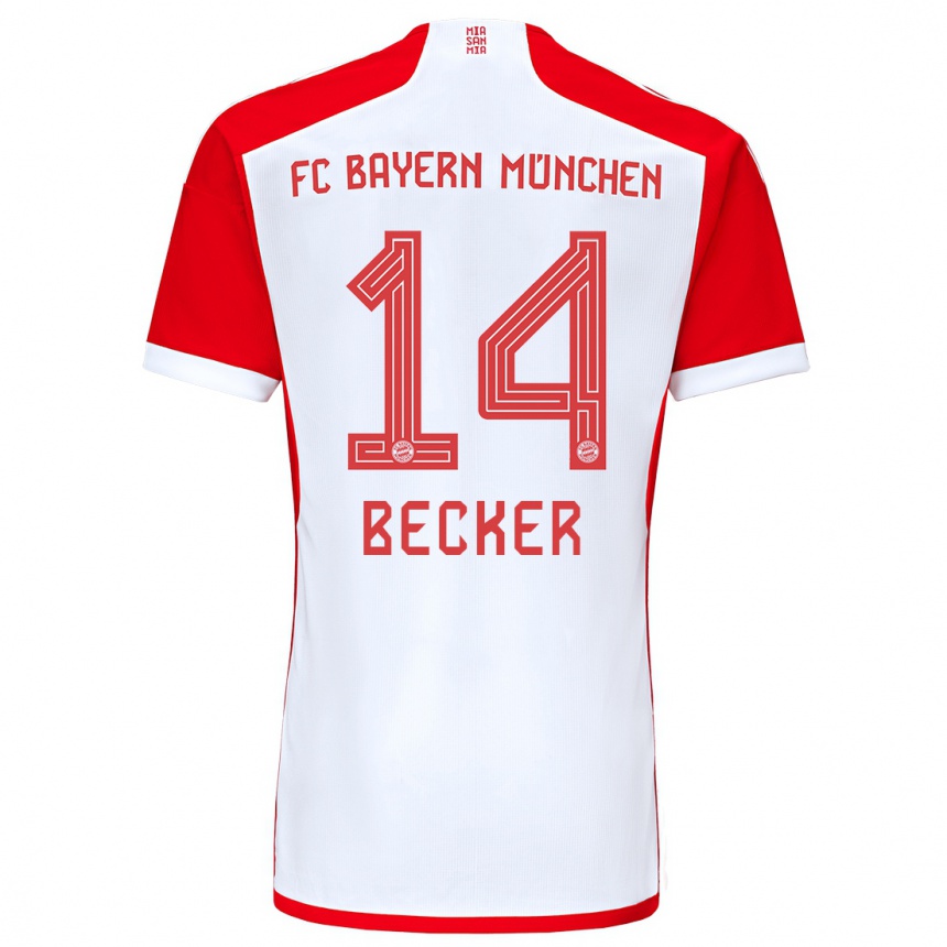 Kids  Lennard Becker #14 Red White Home Jersey 2023/24 T-Shirt Canada