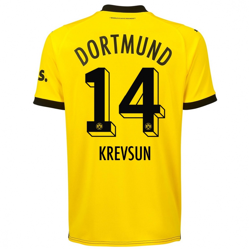 Kids  Danylo Krevsun #14 Yellow Home Jersey 2023/24 T-Shirt Canada