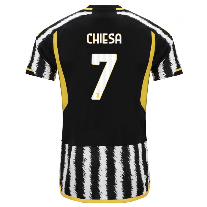 Kids Federico Chiesa #7 Black White Home Jersey 2023/24 T-Shirt Canada