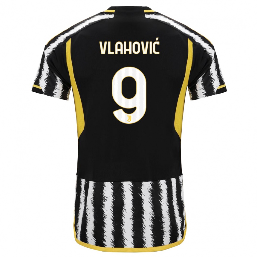 Kids  Dusan Vlahovic #9 Black White Home Jersey 2023/24 T-Shirt Canada