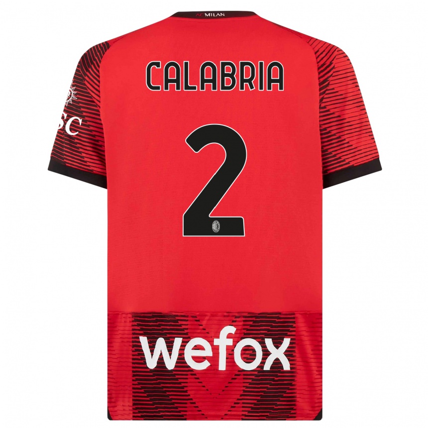 Kids Davide Calabria #2 Red Black Home Jersey 2023/24 T-Shirt Canada