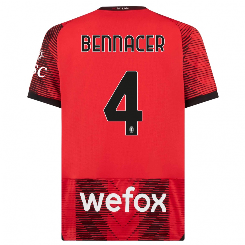 Kids Ismael Bennacer #4 Red Black Home Jersey 2023/24 T-Shirt Canada