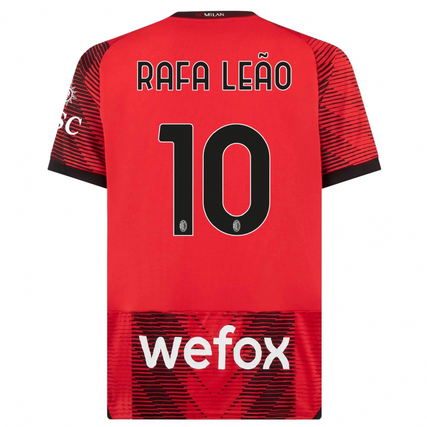 Enfant Football Maillot Rafael Leao #10 Rouge Noir Tenues Domicile 2023/24 Canada