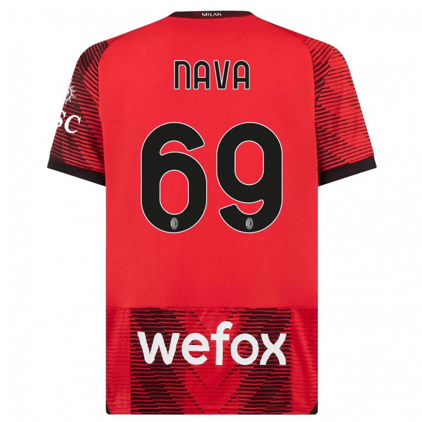 Kids  Lapo Nava #69 Red  Black Home Jersey 2023/24 T-Shirt Canada