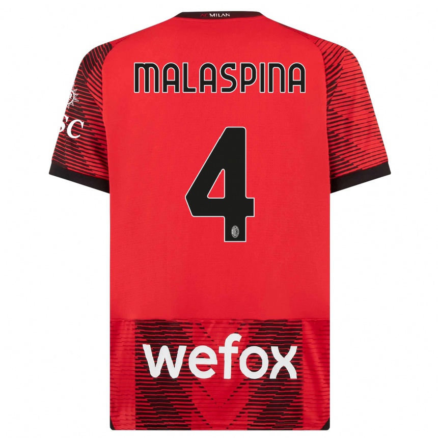 Kids Mattia Malaspina #4 Red Black Home Jersey 2023/24 T-Shirt Canada