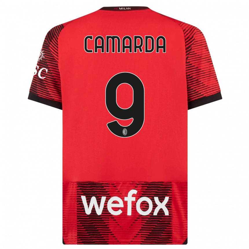 Kids Francesco Camarda #9 Red Black Home Jersey 2023/24 T-Shirt Canada