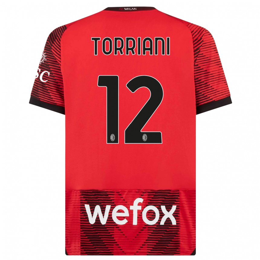 Kids  Lorenzo Torriani #12 Red  Black Home Jersey 2023/24 T-Shirt Canada