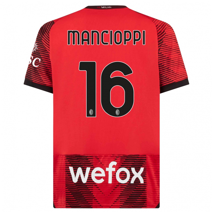 Kids  Tommaso Mancioppi #16 Red  Black Home Jersey 2023/24 T-Shirt Canada