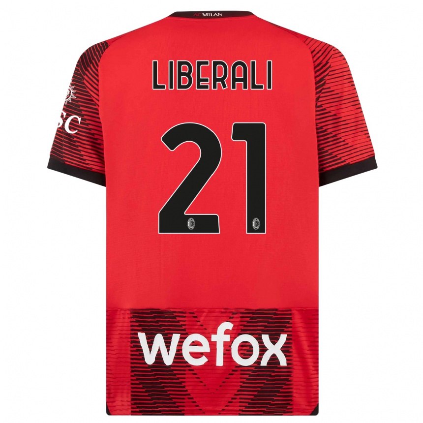 Kids Mattia Liberali #21 Red Black Home Jersey 2023/24 T-Shirt Canada