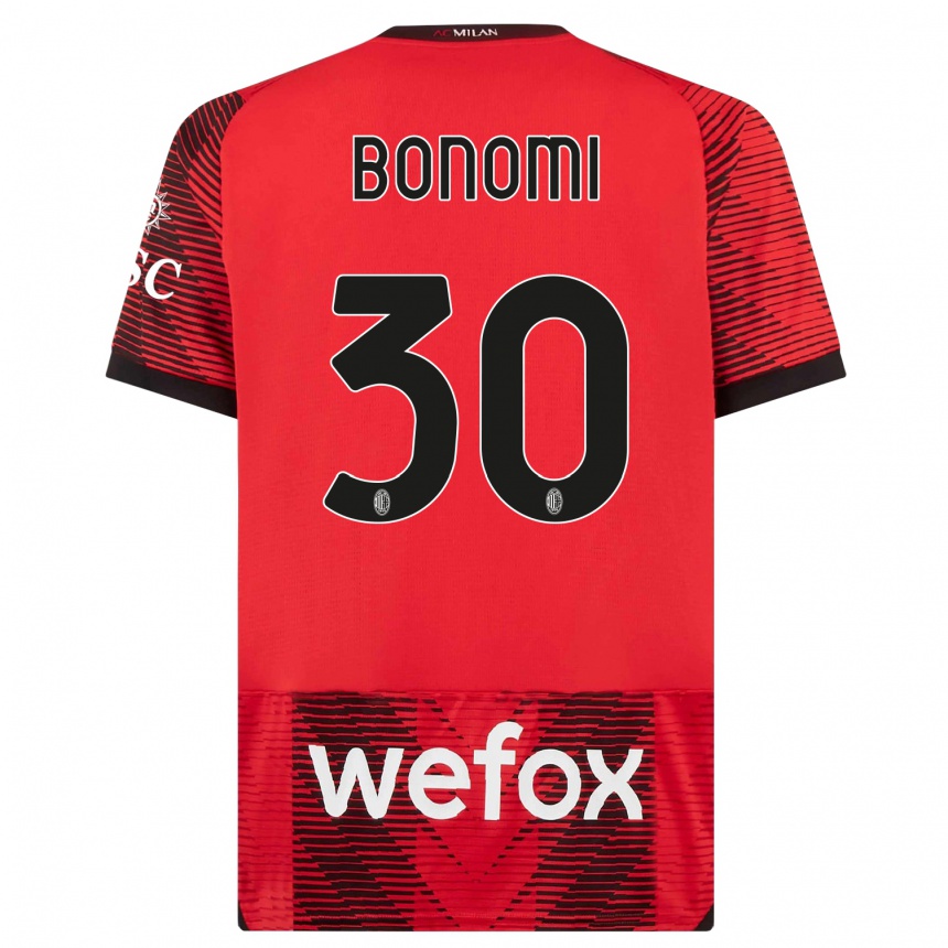 Kids Alessandro Bonomi #30 Red Black Home Jersey 2023/24 T-Shirt Canada