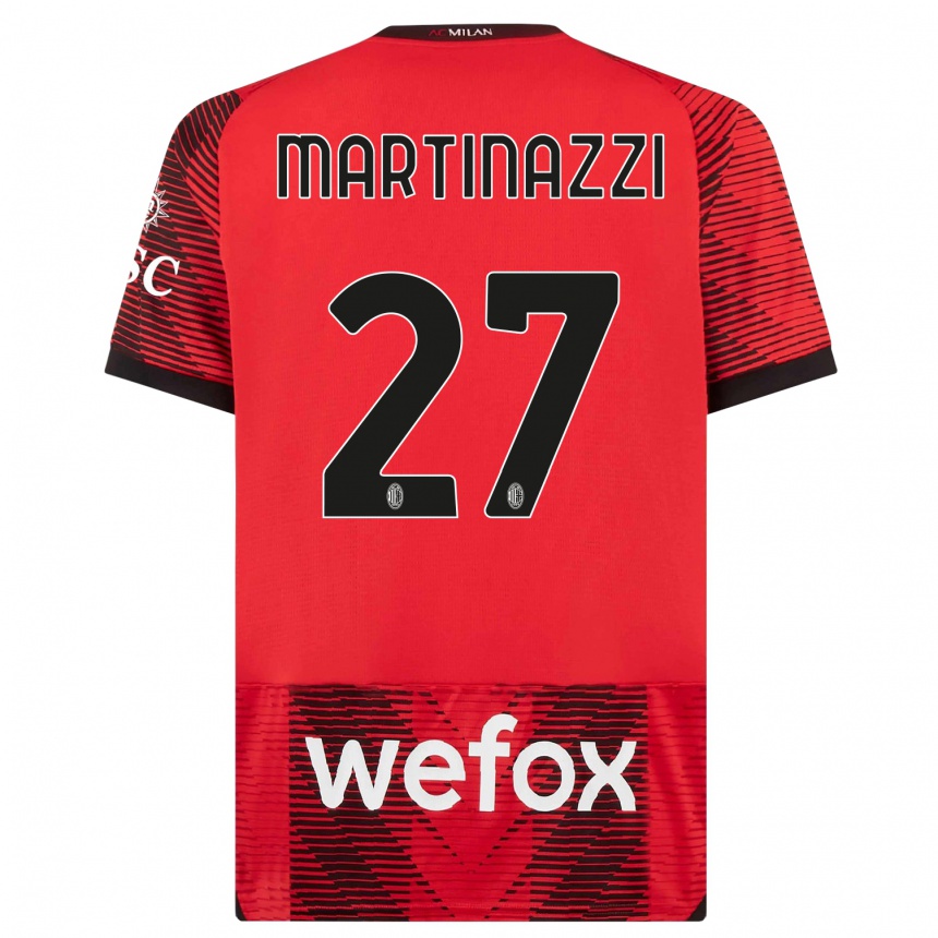 Kids  Luca Martinazzi #27 Red  Black Home Jersey 2023/24 T-Shirt Canada