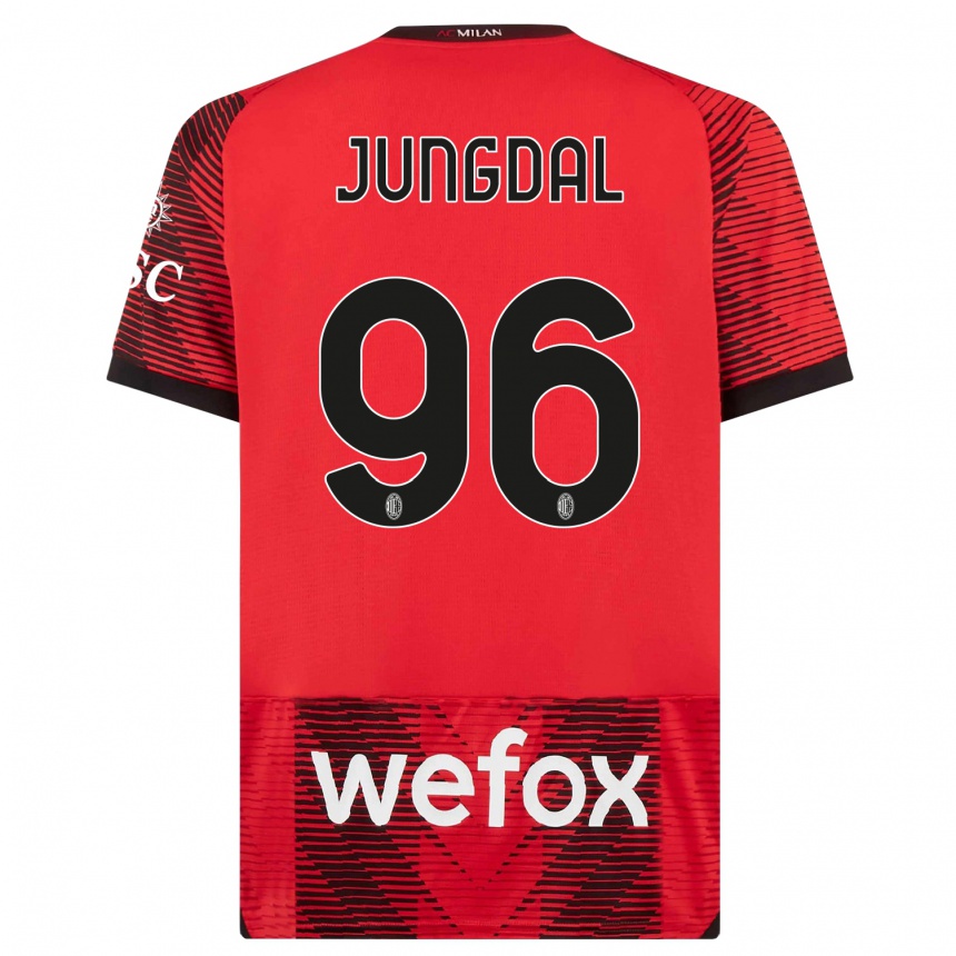 Kids Andreas Jungdal #96 Red Black Home Jersey 2023/24 T-Shirt Canada