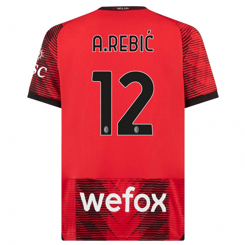 Enfant Football Maillot Ante Rebic #12 Rouge Noir Tenues Domicile 2023/24 Canada