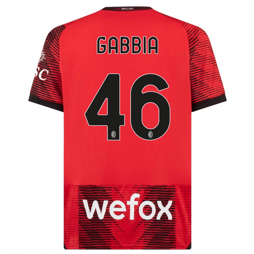 Kids Matteo Gabbia #46 Red Black Home Jersey 2023/24 T-Shirt Canada