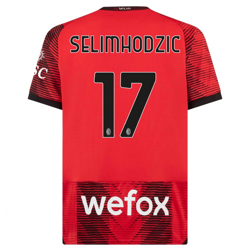 Kids  Noa Selimhodzic #17 Red  Black Home Jersey 2023/24 T-Shirt Canada