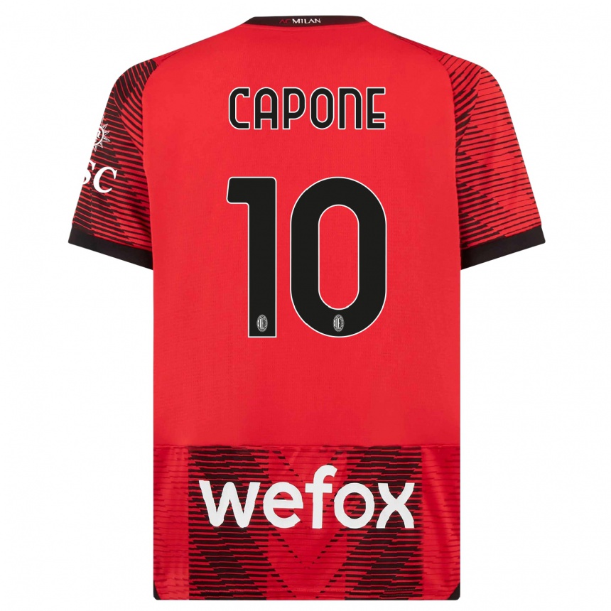 Kids  Andrea Capone #10 Red  Black Home Jersey 2023/24 T-Shirt Canada