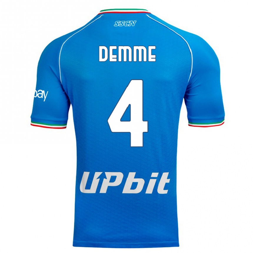 Kids  Diego Demme #4 Sky Blue Home Jersey 2023/24 T-Shirt Canada