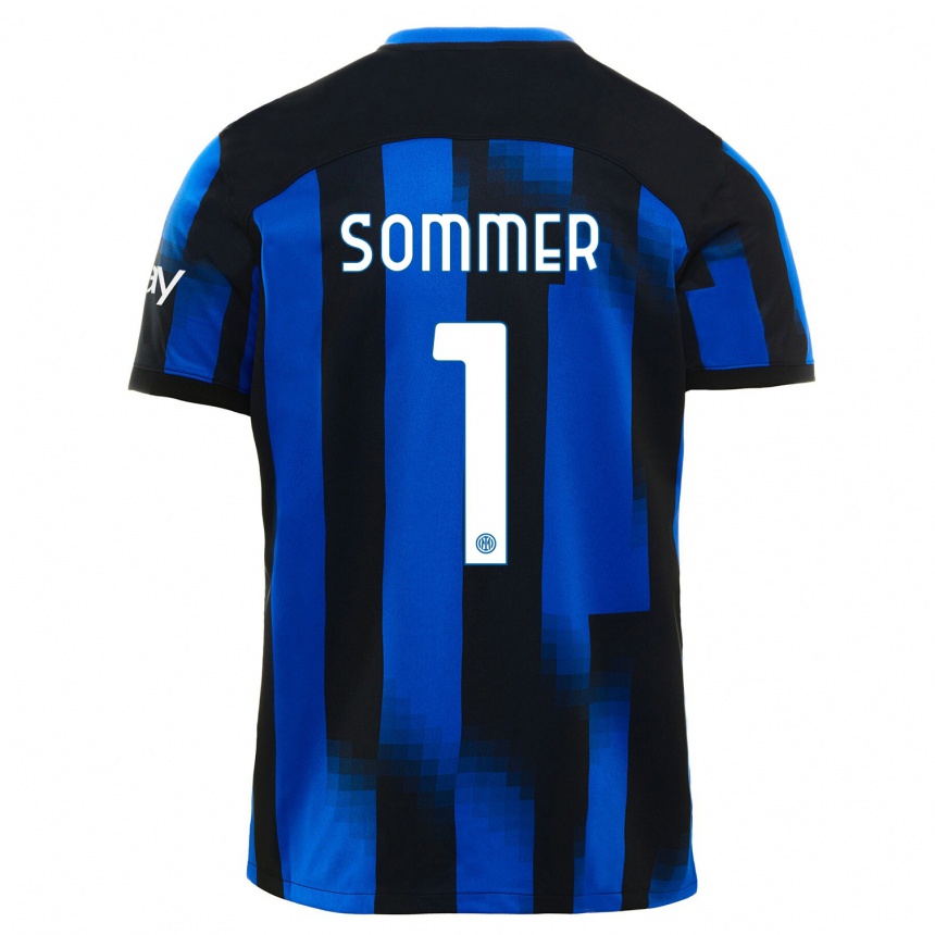 Kids  Yann Sommer #1 Black Blue Home Jersey 2023/24 T-Shirt Canada