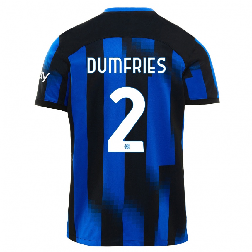 Kids Denzel Dumfries #2 Black Blue Home Jersey 2023/24 T-Shirt Canada