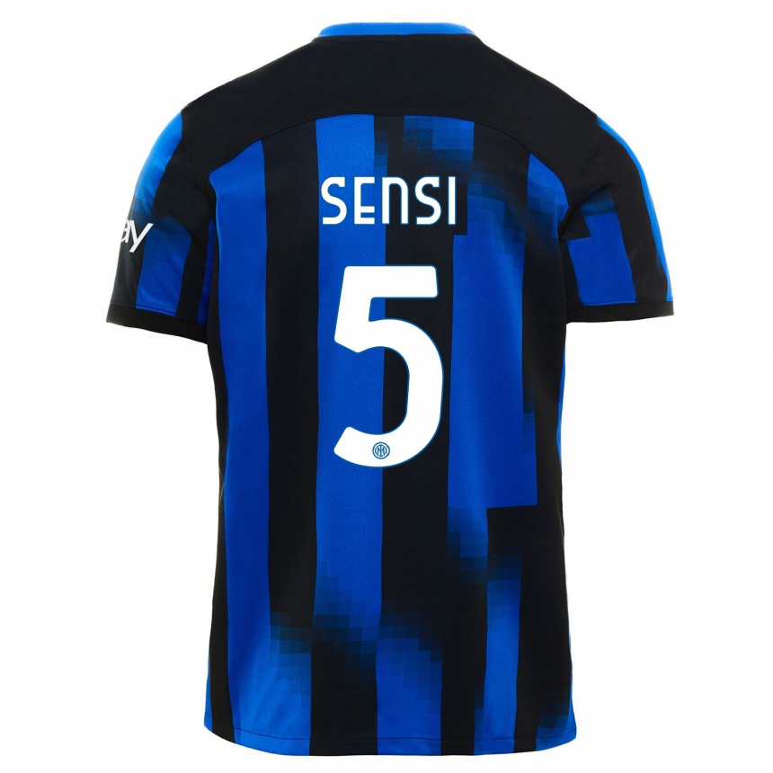 Kids  Stefano Sensi #5 Black Blue Home Jersey 2023/24 T-Shirt Canada