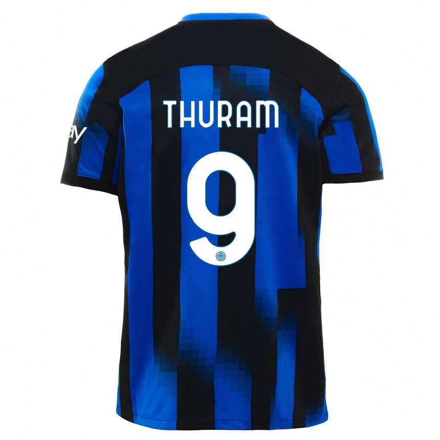 Kids Marcus Thuram #9 Black Blue Home Jersey 2023/24 T-Shirt Canada