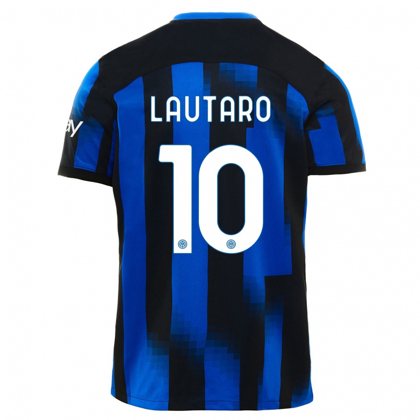 Kids  Lautaro Martinez #10 Black Blue Home Jersey 2023/24 T-Shirt Canada