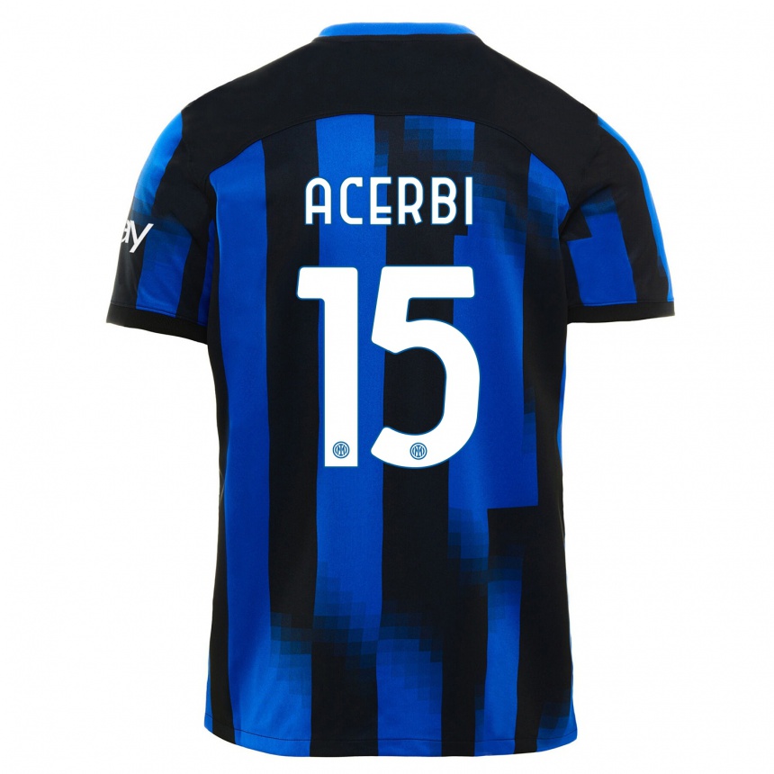 Kids  Francesco Acerbi #15 Black Blue Home Jersey 2023/24 T-Shirt Canada